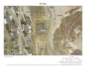 Aerial map of property and surrounding area featuring property boundaries highlighted