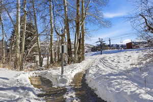 View of yard layered in snow