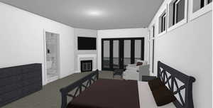 View of carpeted dining space