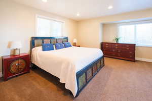 Bedroom with carpet flooring and recessed lighting
