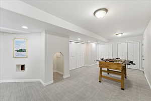 Playroom featuring light carpet and recessed lighting