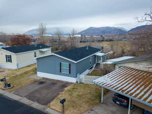 Aerial view of a mountain backdrop