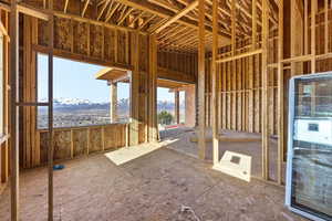 View from shower towards bathtub in primary suite
