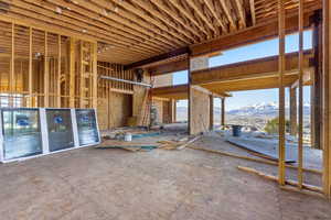 View from kitchen looking towards main living area and dining area