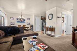 View from Family Room to kitchen dining.