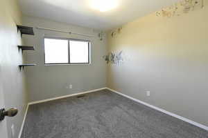 Unfurnished room with carpet and baseboards