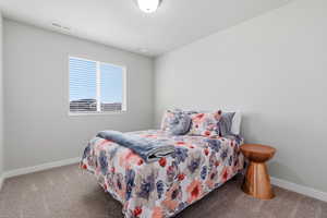 Carpeted bedroom with baseboards