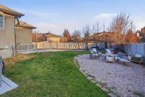 Fenced backyard with a patio area