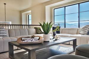 Living area featuring a mountain view