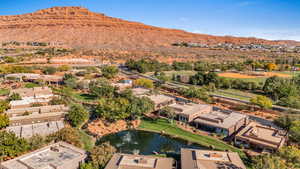 Aerial view of residential area with a water and mountain view