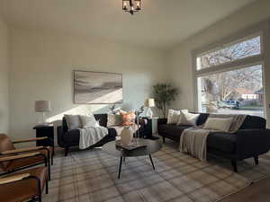 Living room with a textured wall