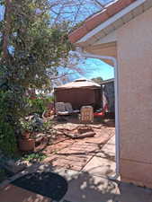 View of patio with a gazebo
