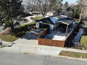 View of front of home with a fenced front yard