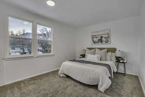 Bedroom with carpet flooring