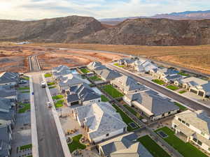 Aerial perspective of suburban area featuring mountains