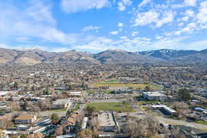 Drone / aerial view of a mountain backdrop