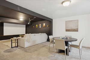Cinema room with carpet flooring