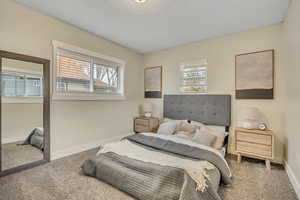 Bedroom with baseboards and carpet flooring