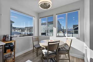 Dining space featuring large tinted windows that protects the inside from too much sun and allows you to enjoy the views