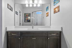 Full bathroom featuring a shower and vanity