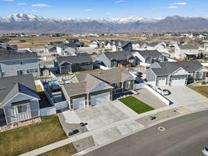 Aerial perspective featuring a mountain backdrop