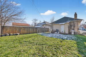Back of property featuring a fenced backyard.