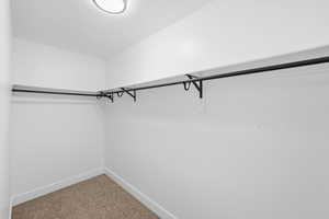 Spacious closet with carpet