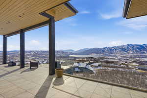 View of patio featuring a mountain view
