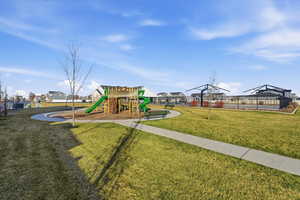 Community play area with a residential view