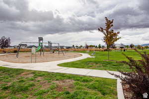 Community playground with a lawn