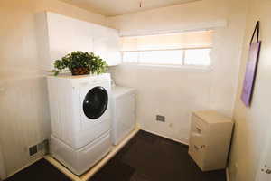 Laundry room featuring a washing machine and clothes dryer