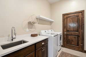 Washroom with independent washer and dryer and cabinet space
