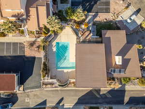 Drone / aerial view of a pool area