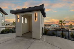 View of outbuilding with a mountain view