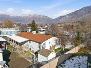 Aerial perspective of suburban area with mountains