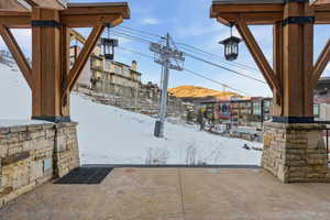 View of yard featuring a patio area and a mountain view