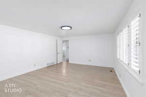 Unfurnished room featuring plenty of natural light and light wood-type flooring