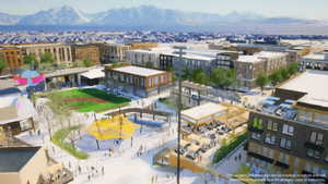 Bird's eye view of a mountainous background