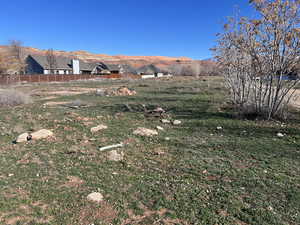 View of yard with a mountain view
