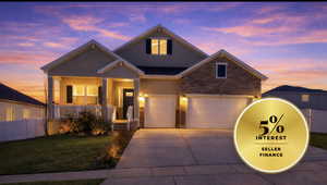 Craftsman house featuring covered porch, driveway, stucco siding, and an attached garage