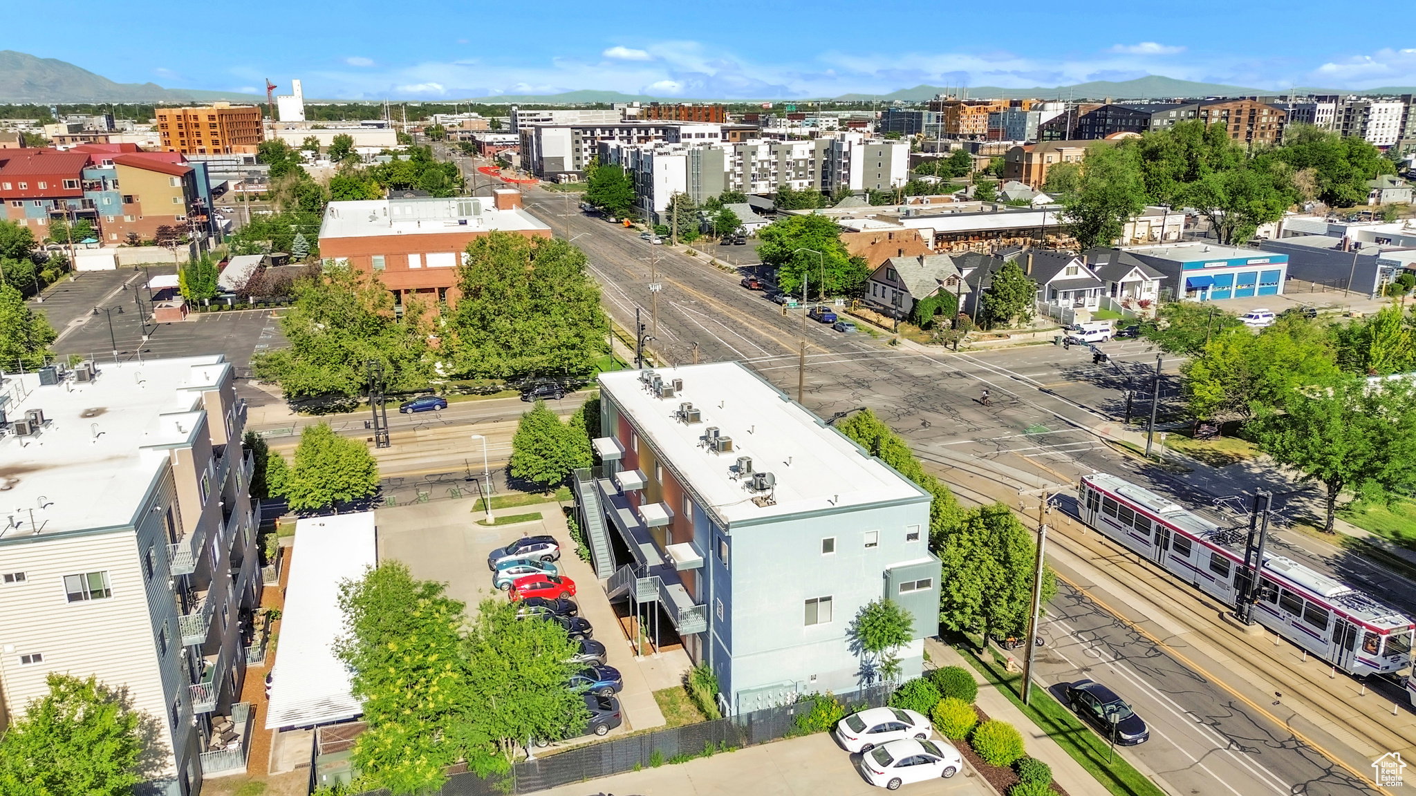 View of urban area with a mountain backdrop