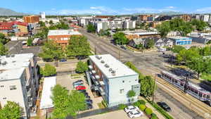 View of urban area with a mountain backdrop