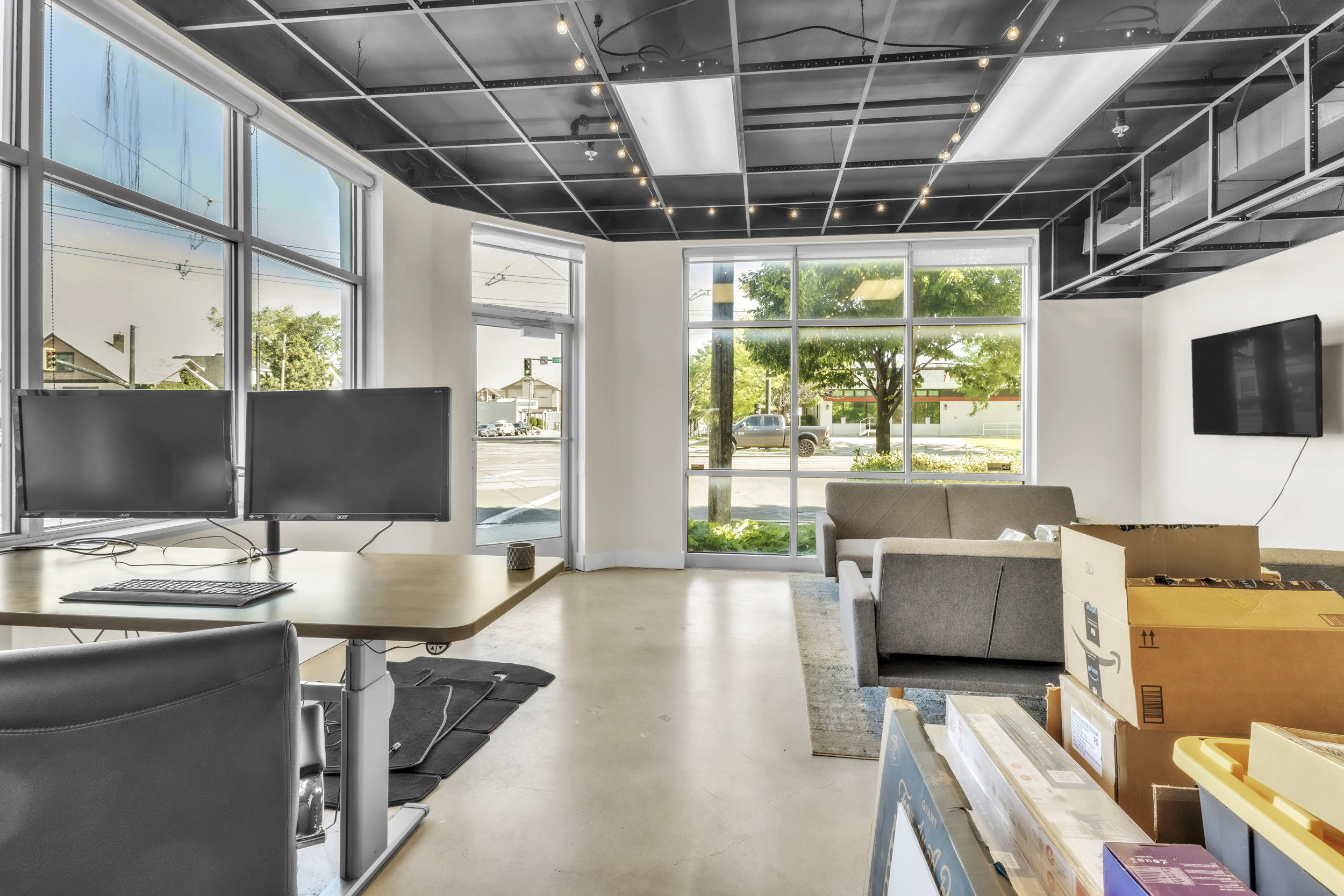 Home office with expansive windows