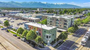 Aerial view of a mountain backdrop