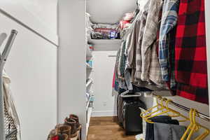 Spacious closet featuring light wood-style flooring
