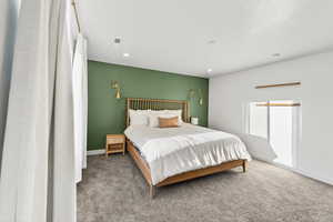 Bedroom with carpet flooring and recessed lighting