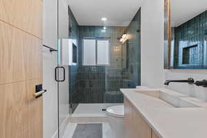 Full bathroom featuring vanity and a stall shower