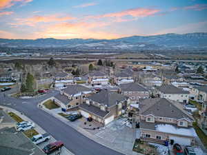 Aerial view at dusk of a mountain view and a residential view