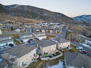 Aerial view at dusk of a mountain view and a residential view