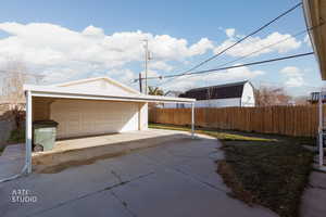 View of detached garage